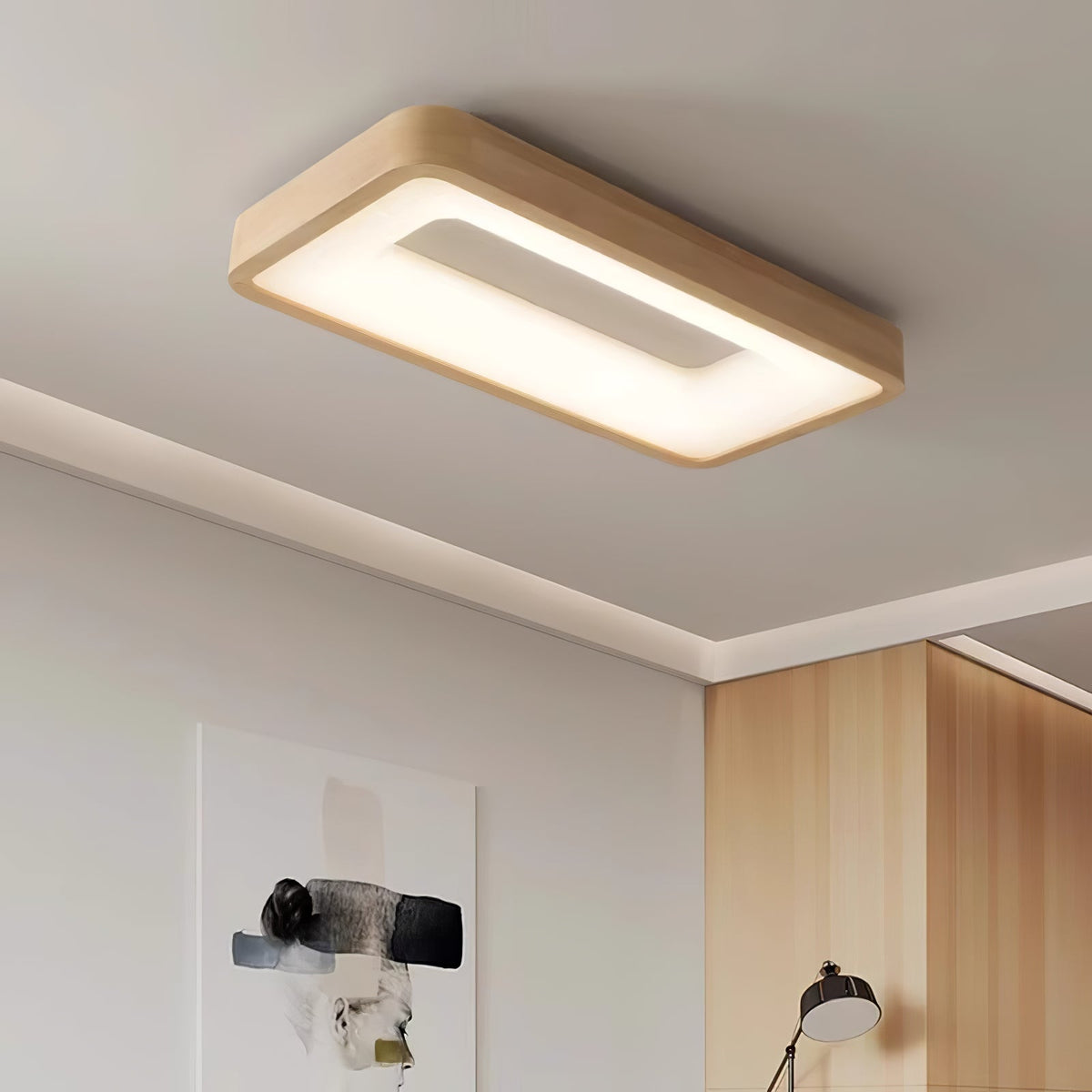 Uphae Moderne plafondlamp van hout met minimalistisch vierkant ontwerp