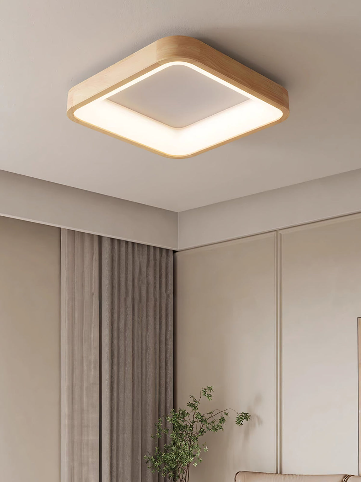 Uphae Moderne plafondlamp van hout met minimalistisch vierkant ontwerp