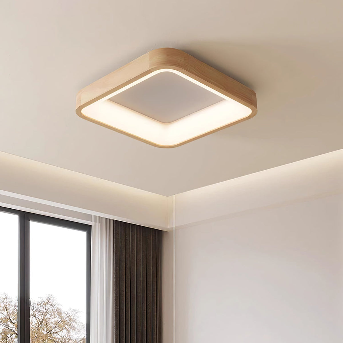 Uphae Moderne plafondlamp van hout met minimalistisch vierkant ontwerp