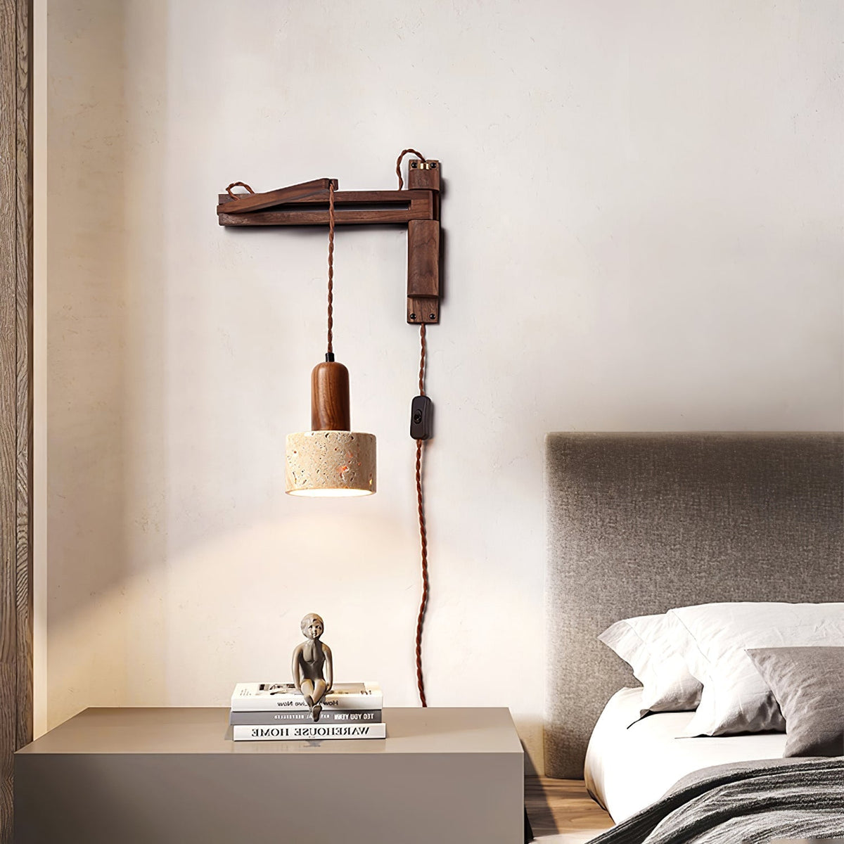 Noreenne travertin Swing Arm wandlamp met stekker