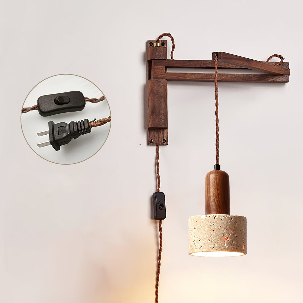 Noreenne travertin Swing Arm wandlamp met stekker