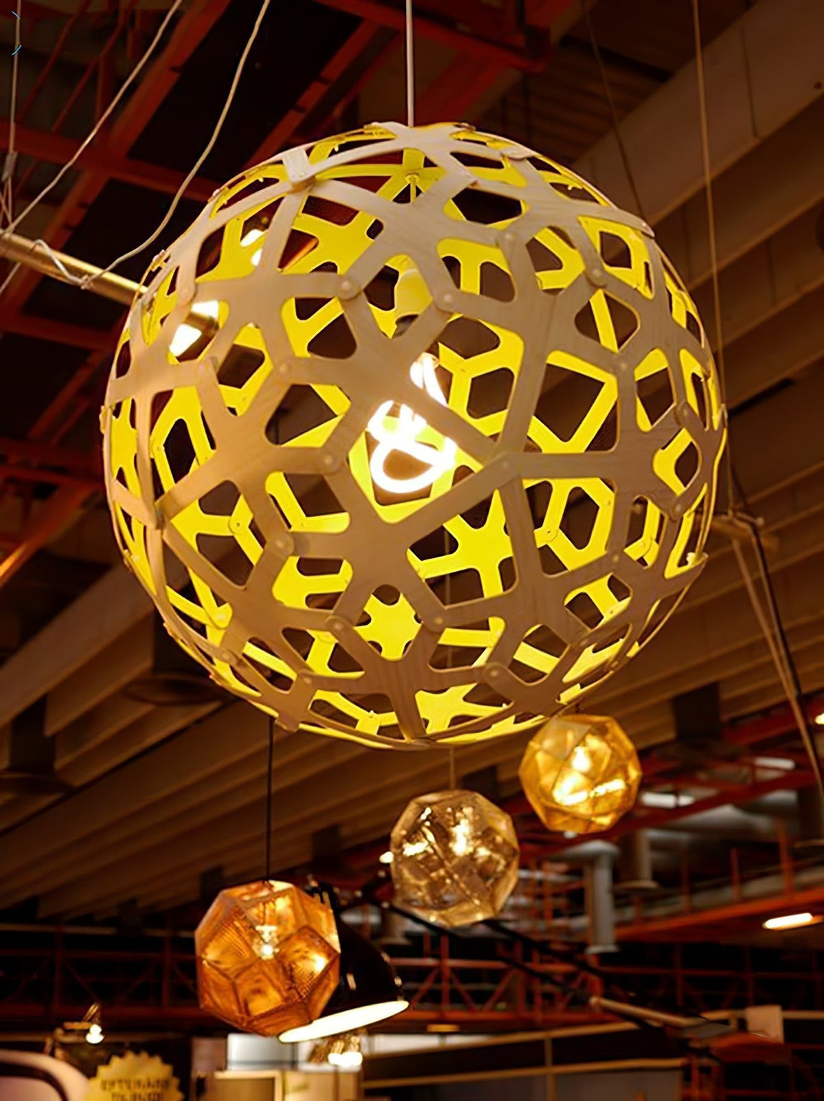 Rininia hanglamp geometrisch geweven hout