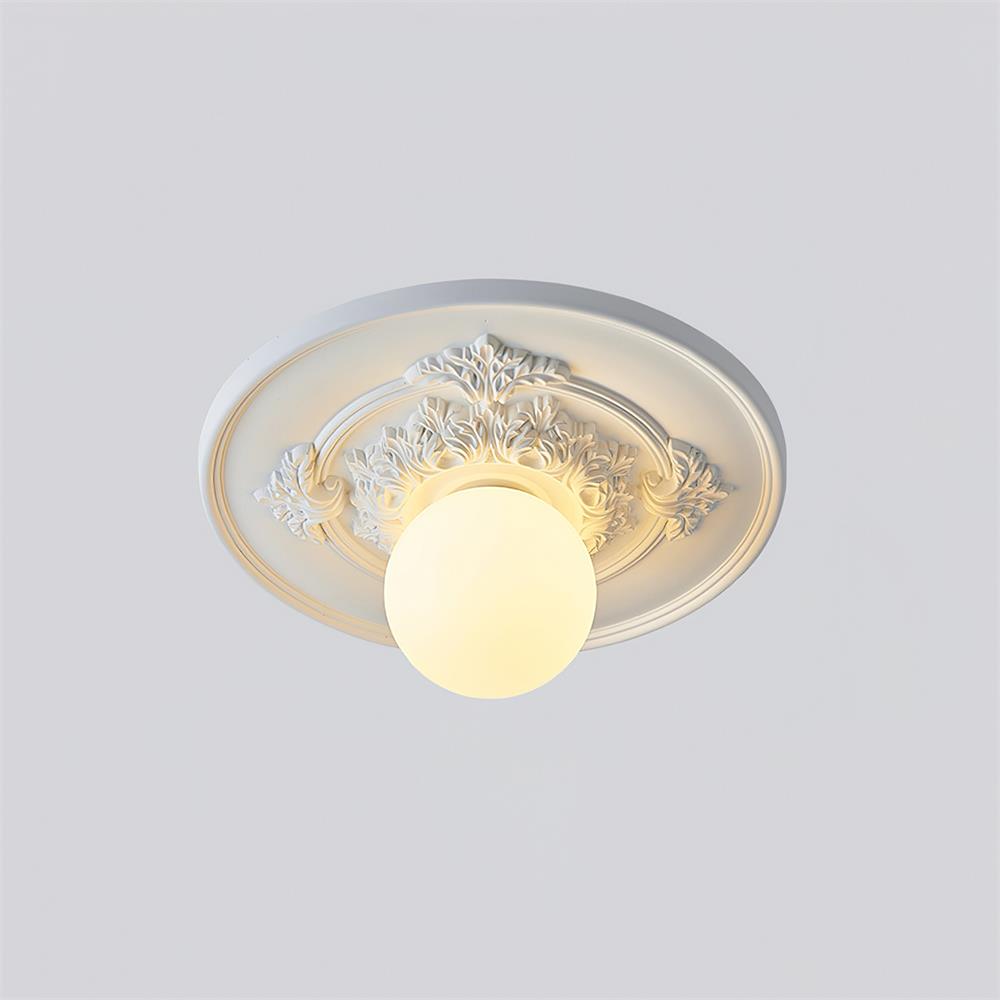 Elya vintage plafondlamp met houtsnijwerk en bolkap