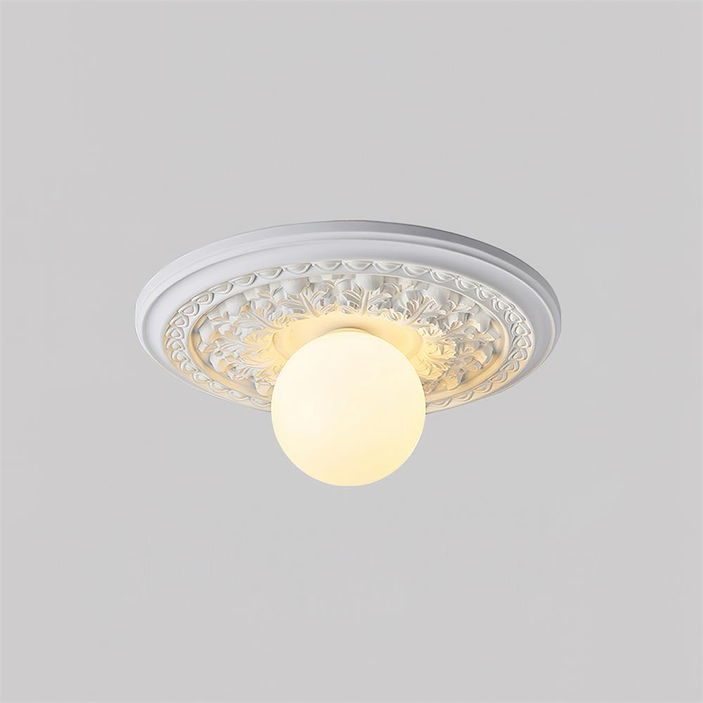 Elya vintage plafondlamp met houtsnijwerk en bolkap