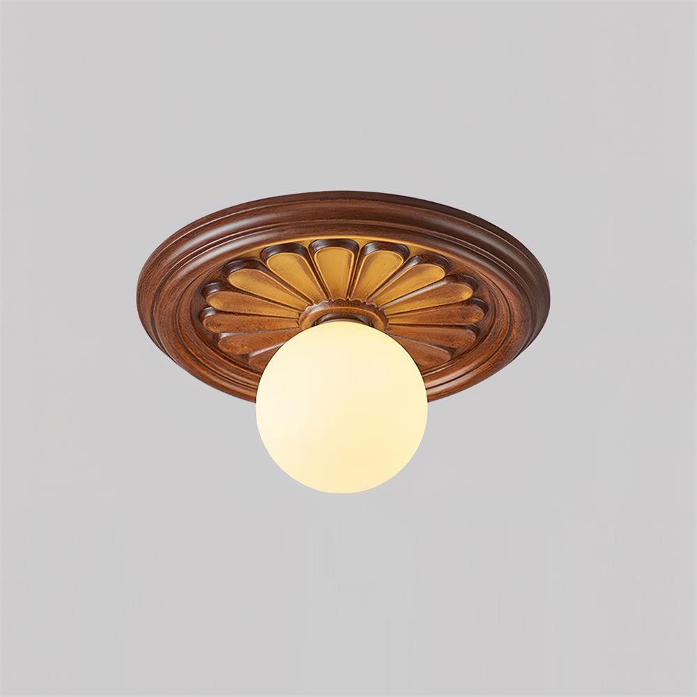 Elya vintage plafondlamp met houtsnijwerk en bolkap