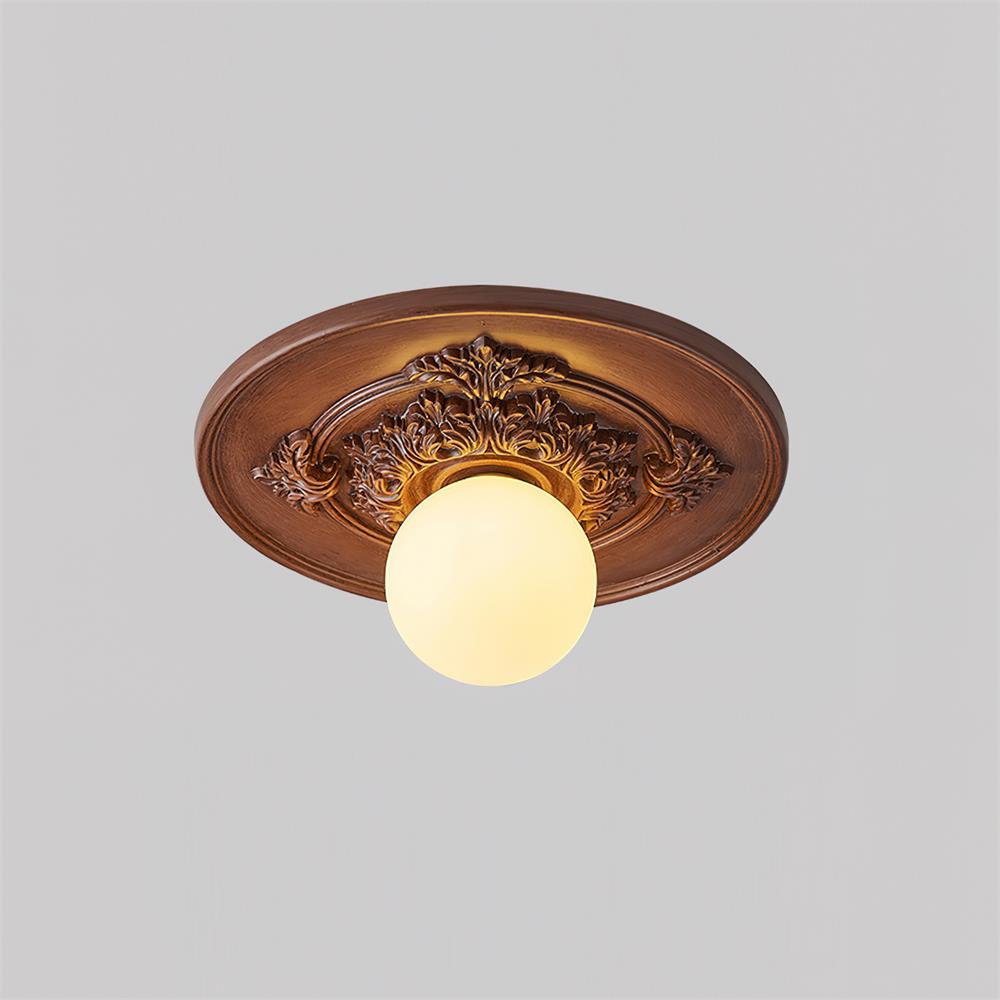 Elya vintage plafondlamp met houtsnijwerk en bolkap