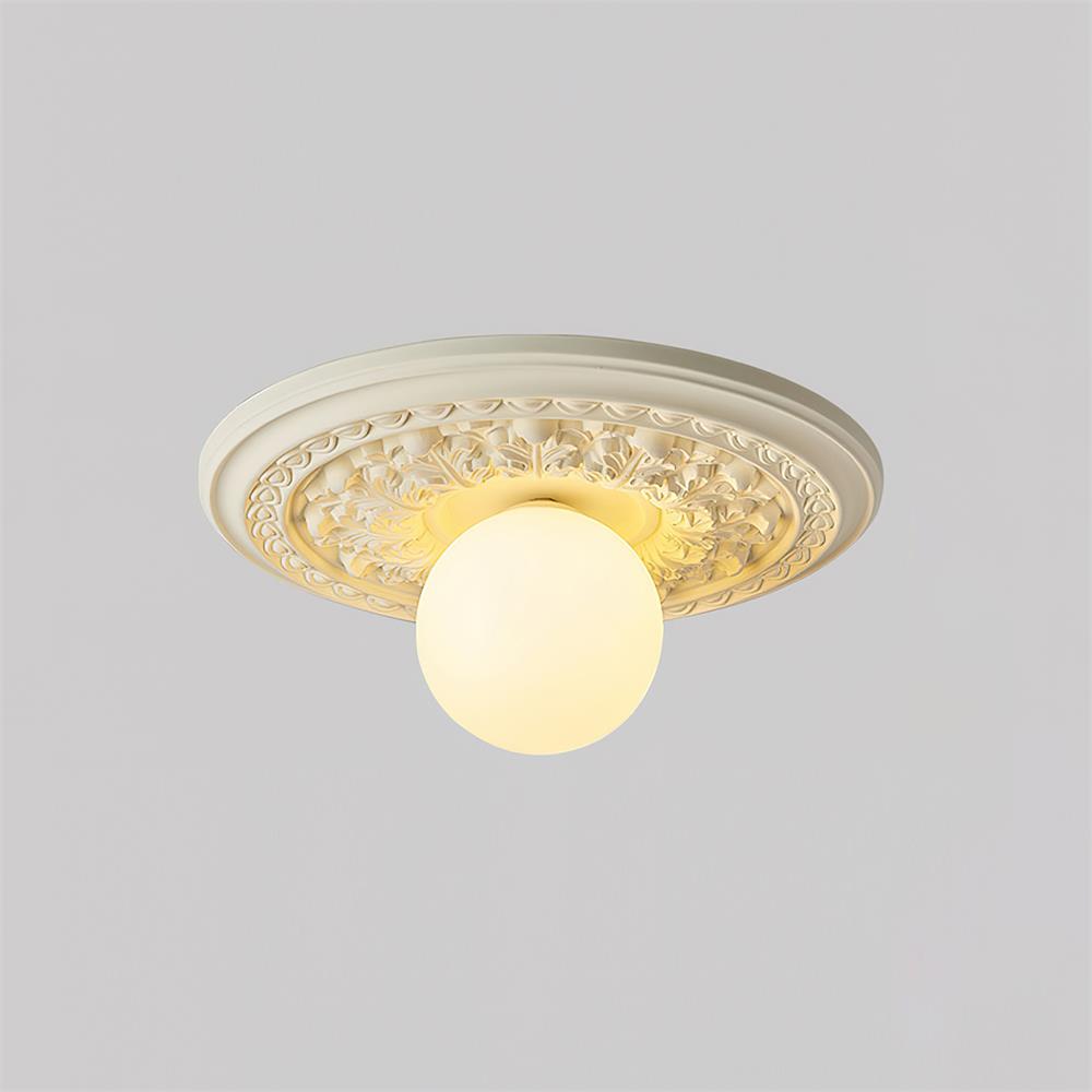 Elya vintage plafondlamp met houtsnijwerk en bolkap