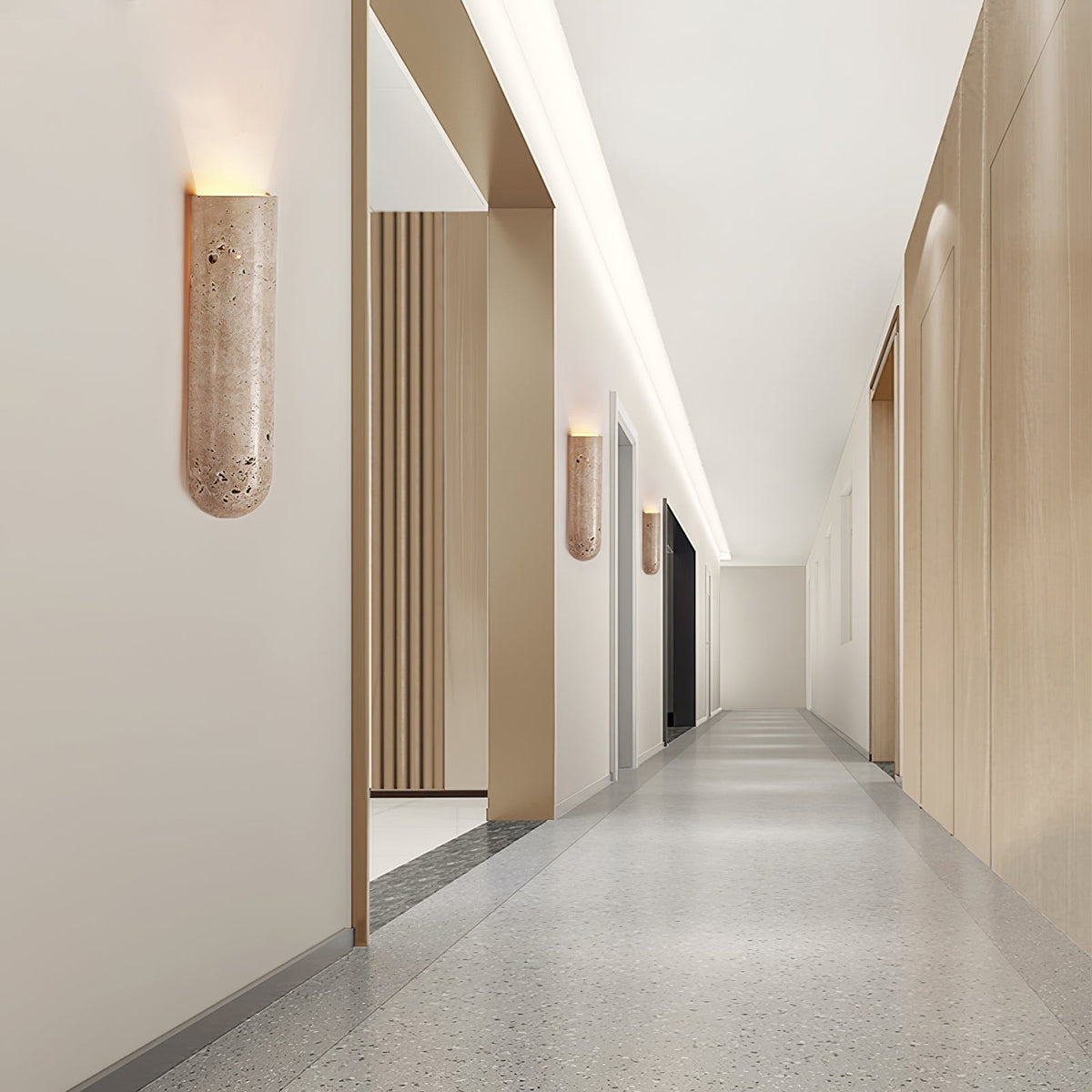 Olvenan wandlamp in geel travertin