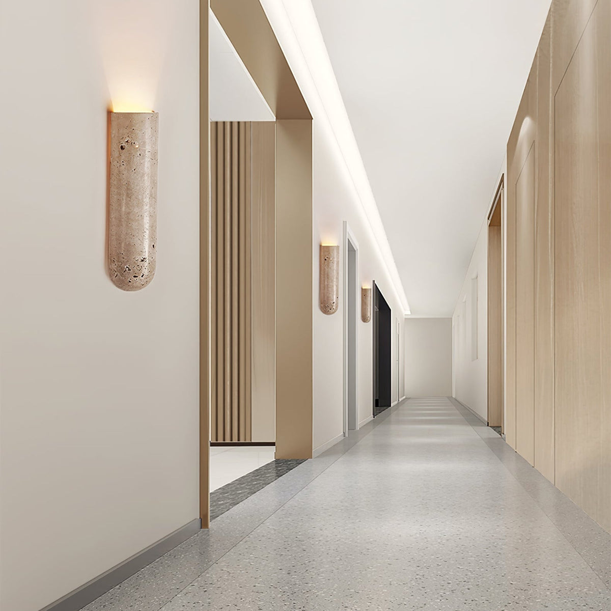 Olvenan wandlamp in geel travertin