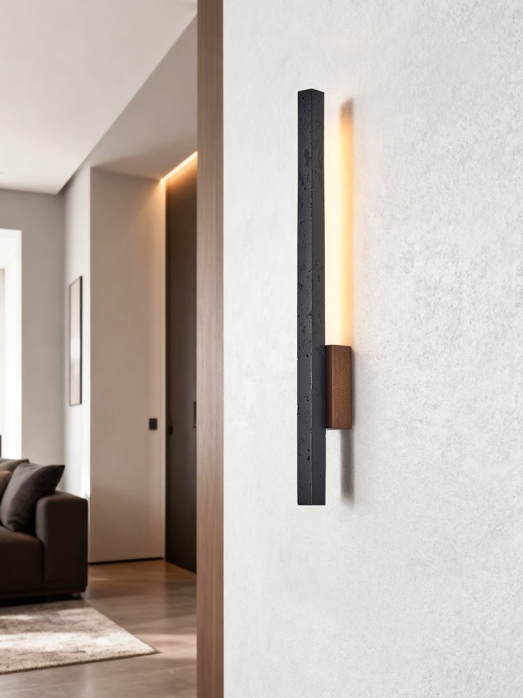 Juna Slim Zwart travertin Lineaire wandlamp