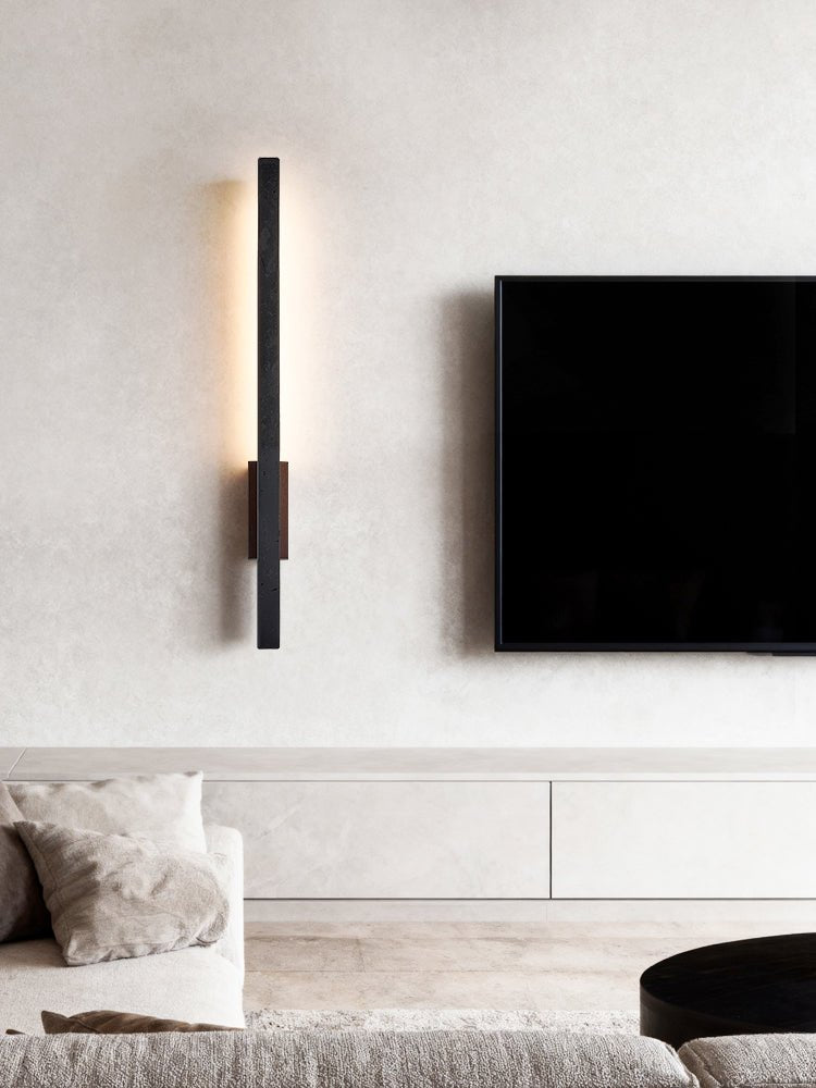 Juna Slim Zwart travertin Lineaire wandlamp