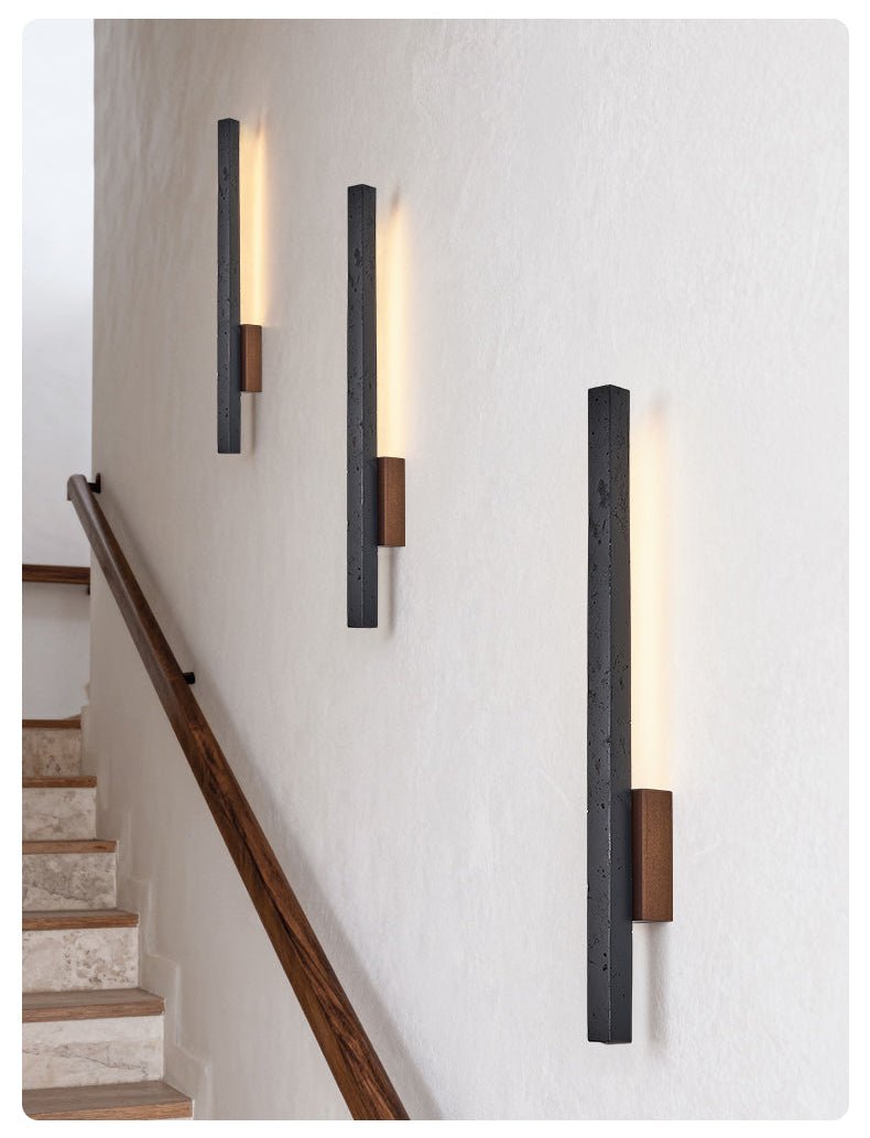 Juna Slim Zwart travertin Lineaire wandlamp