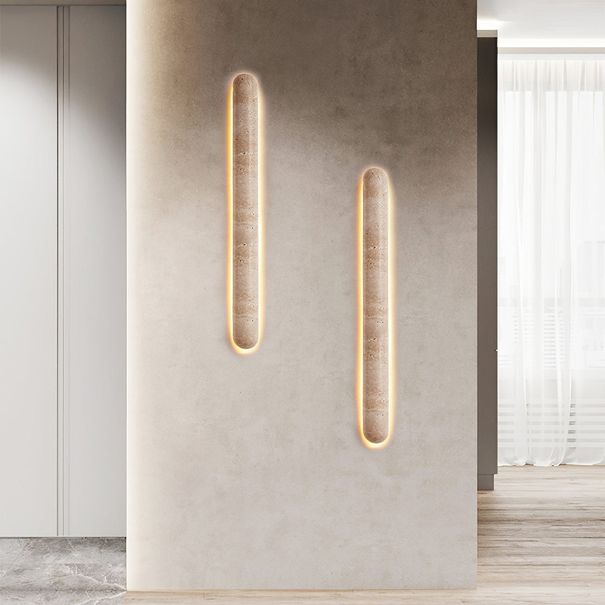 Aelius wandlamp Geel travertin