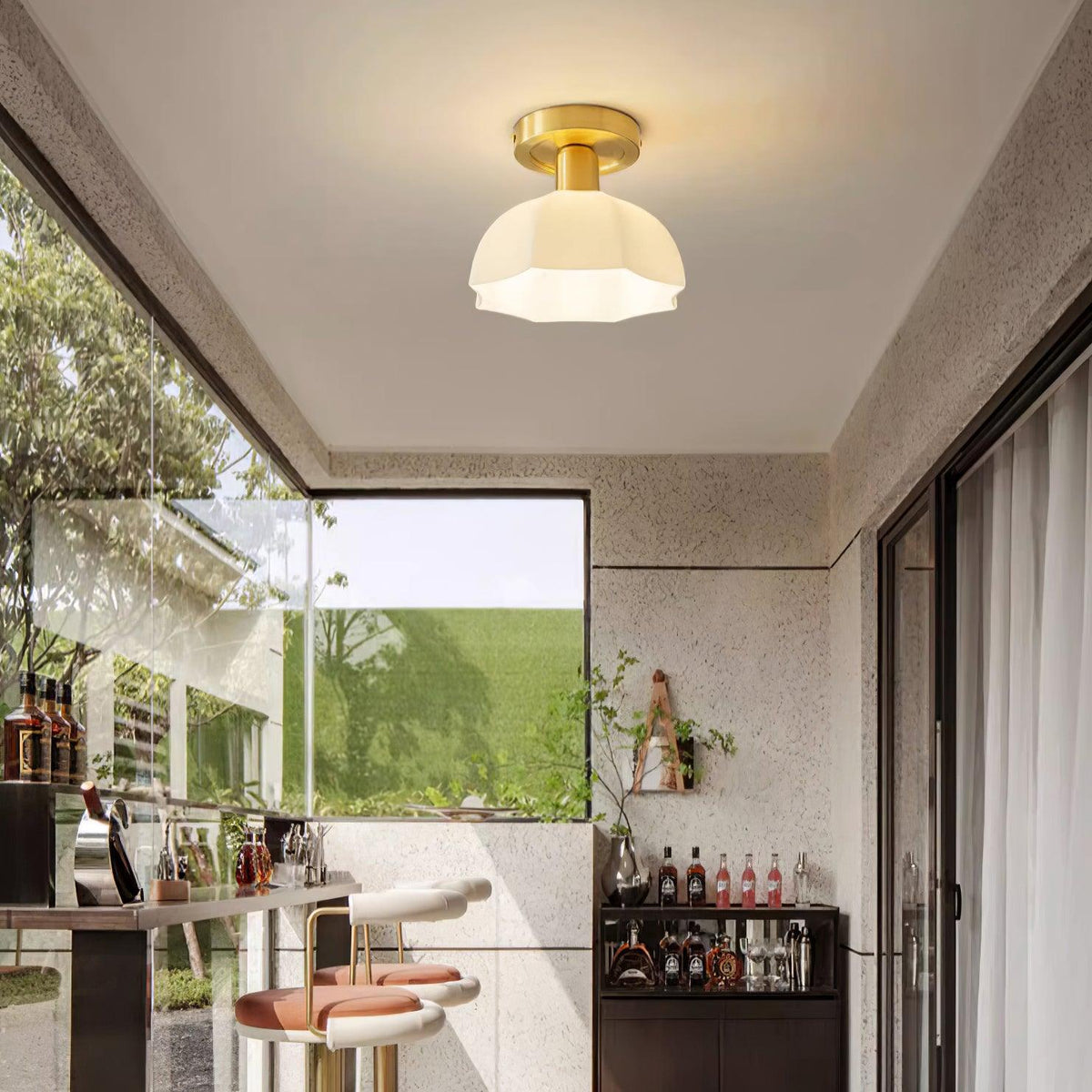 Veya messing basis en opalglas vlakke plafondlamp van glas