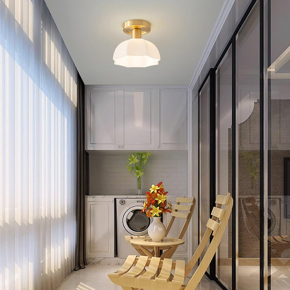 Veya messing basis en opalglas vlakke plafondlamp van glas