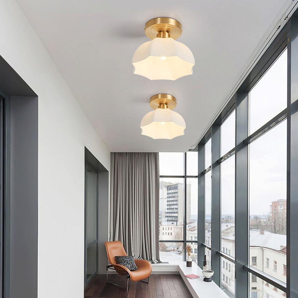 Veya messing basis en opalglas vlakke plafondlamp van glas