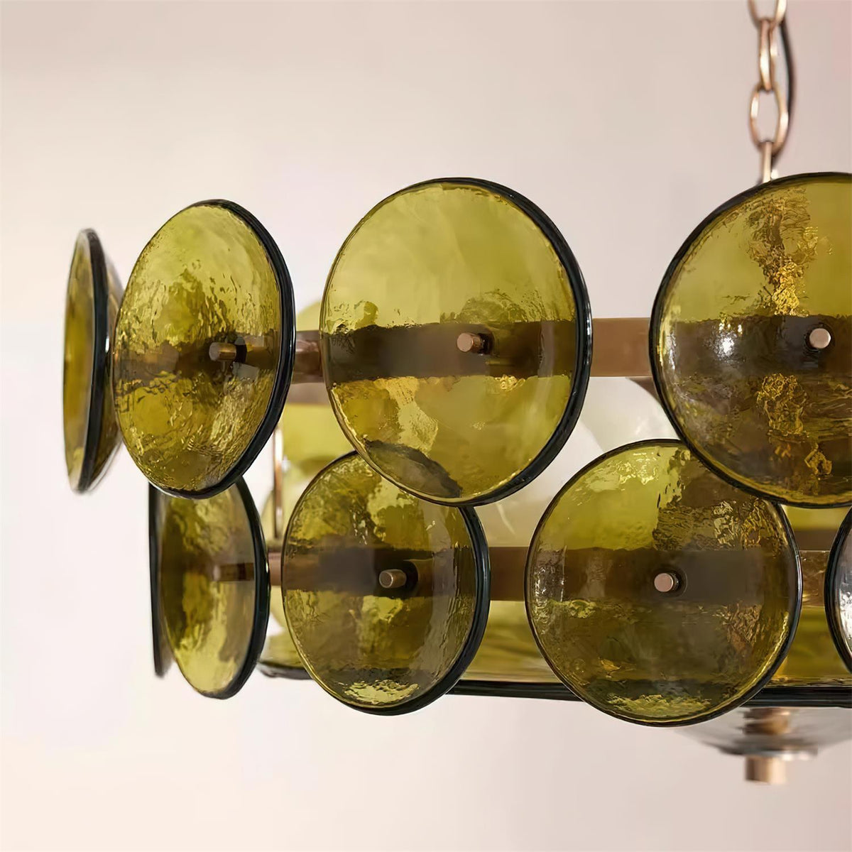 Selvora kroonluchter amber glas schijf elegant goud