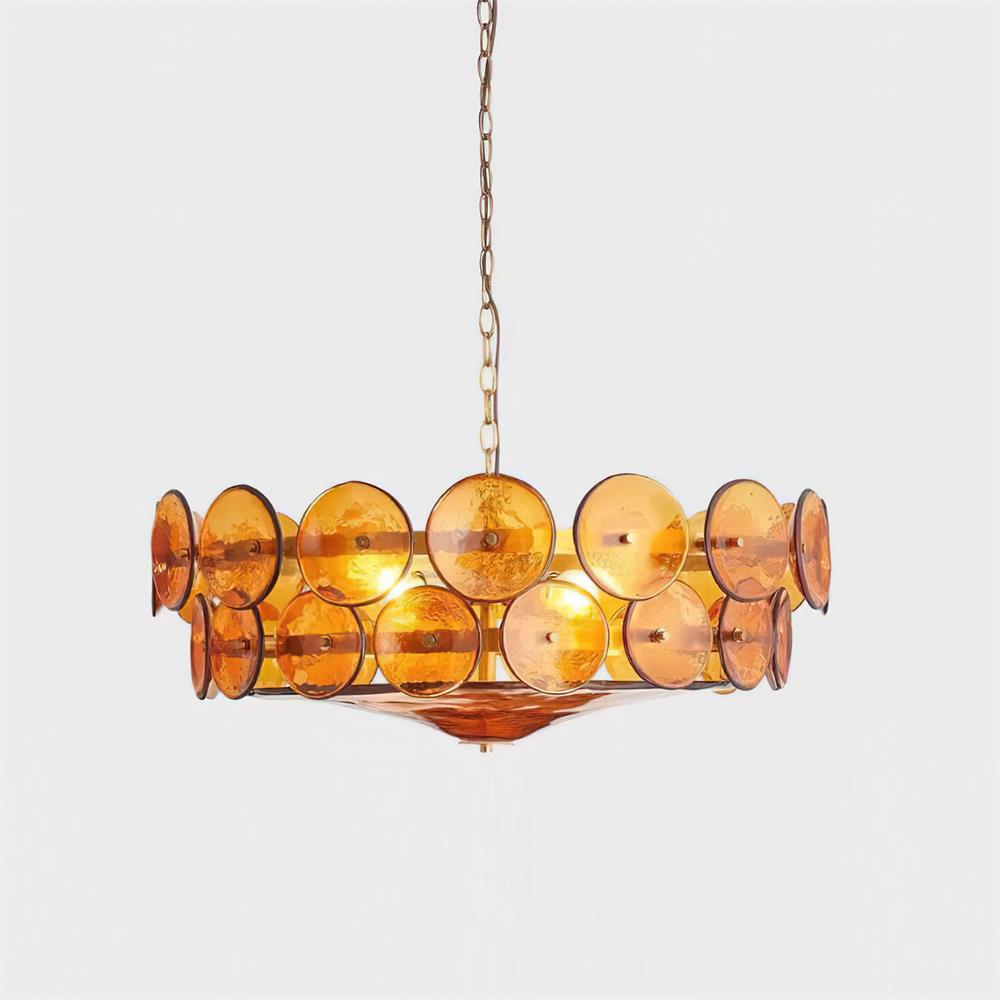 Selvora kroonluchter amber glas schijf elegant goud