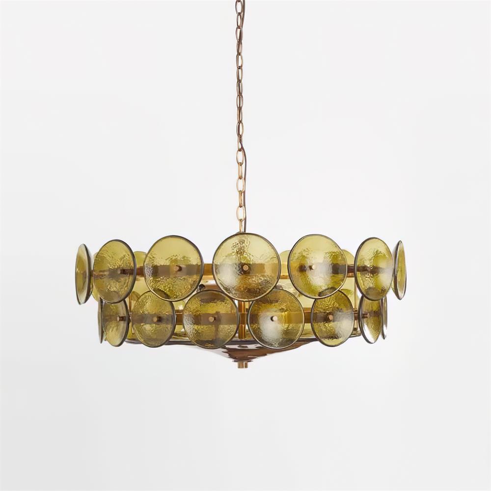 Selvora kroonluchter amber glas schijf elegant goud