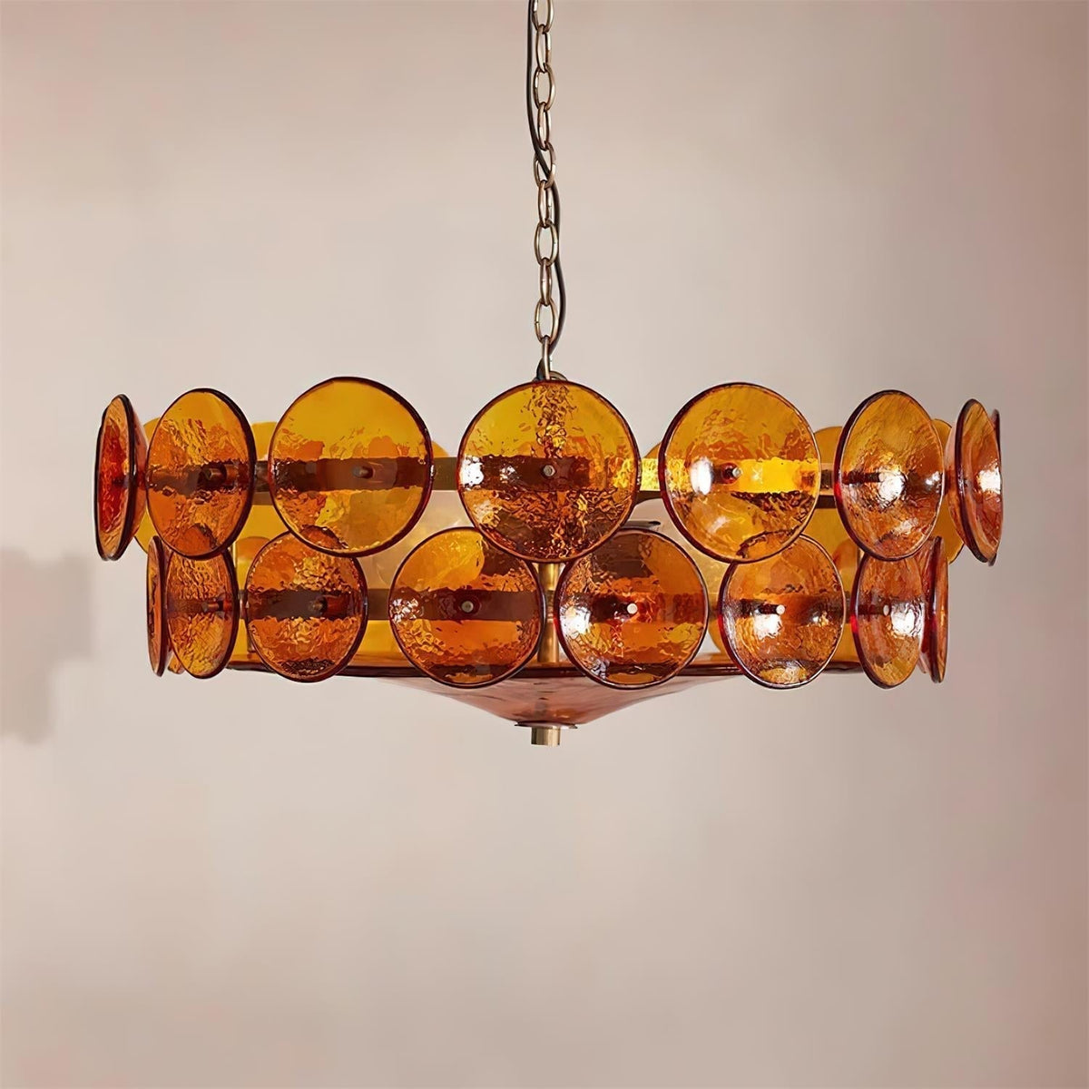 Selvora kroonluchter amber glas schijf elegant goud