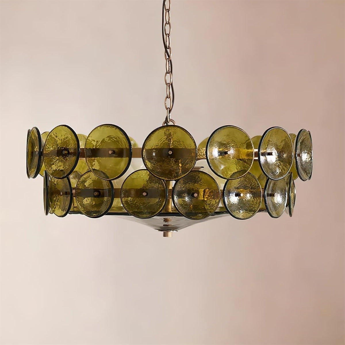 Selvora kroonluchter amber glas schijf elegant goud