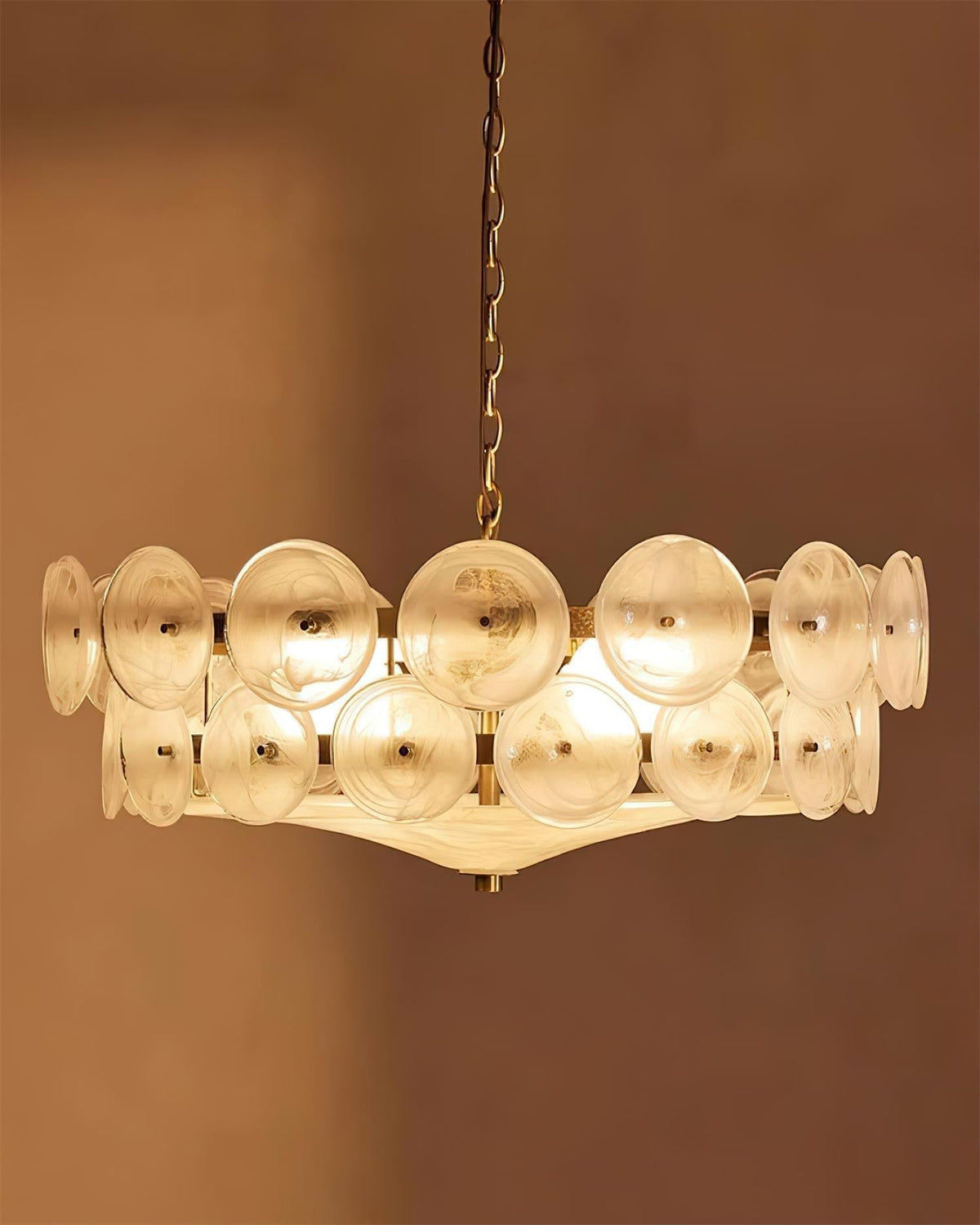 Selvora kroonluchter amber glas schijf elegant goud