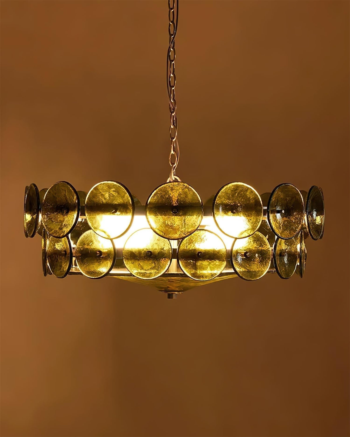 Selvora kroonluchter amber glas schijf elegant goud