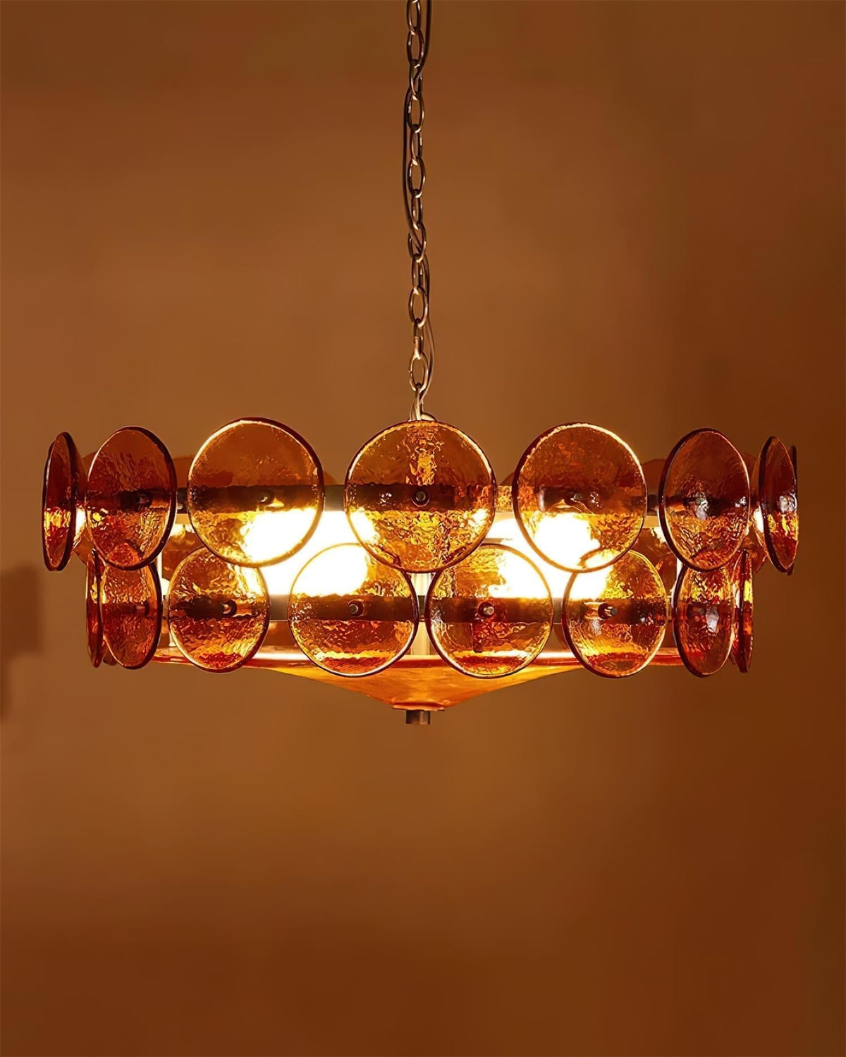 Selvora kroonluchter amber glas schijf elegant goud