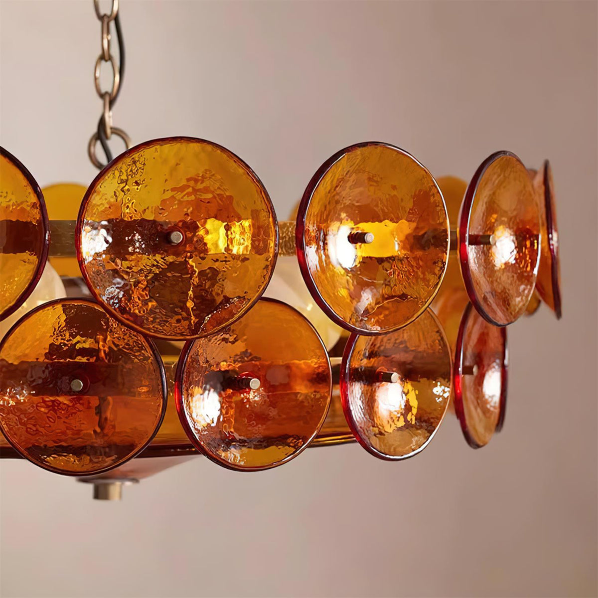 Selvora kroonluchter amber glas schijf elegant goud