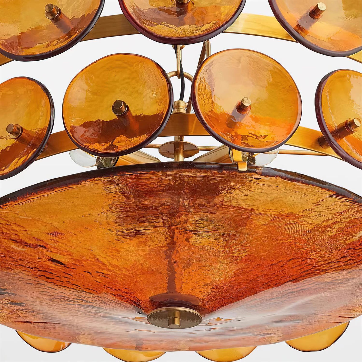 Selvora kroonluchter amber glas schijf elegant goud