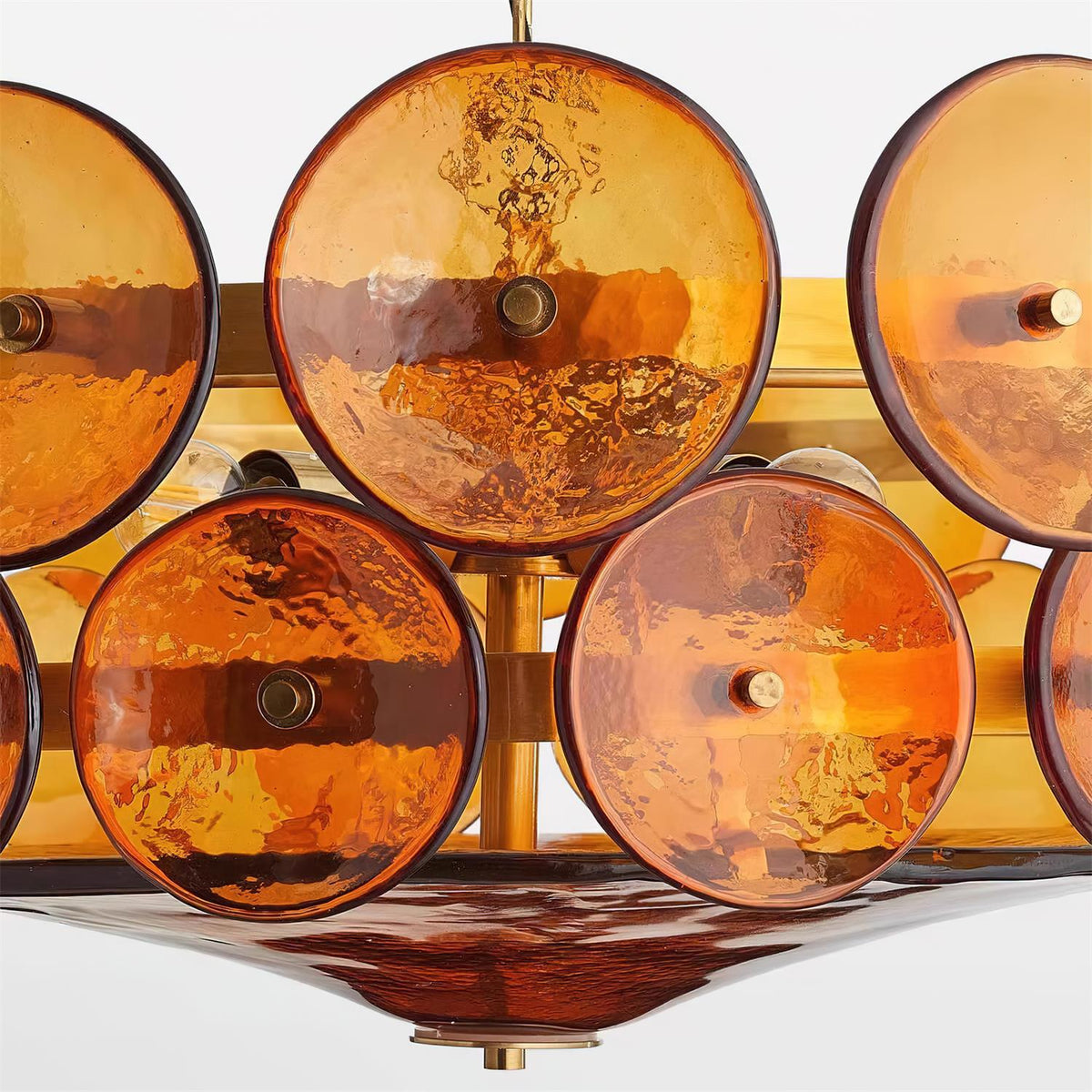 Selvora kroonluchter amber glas schijf elegant goud