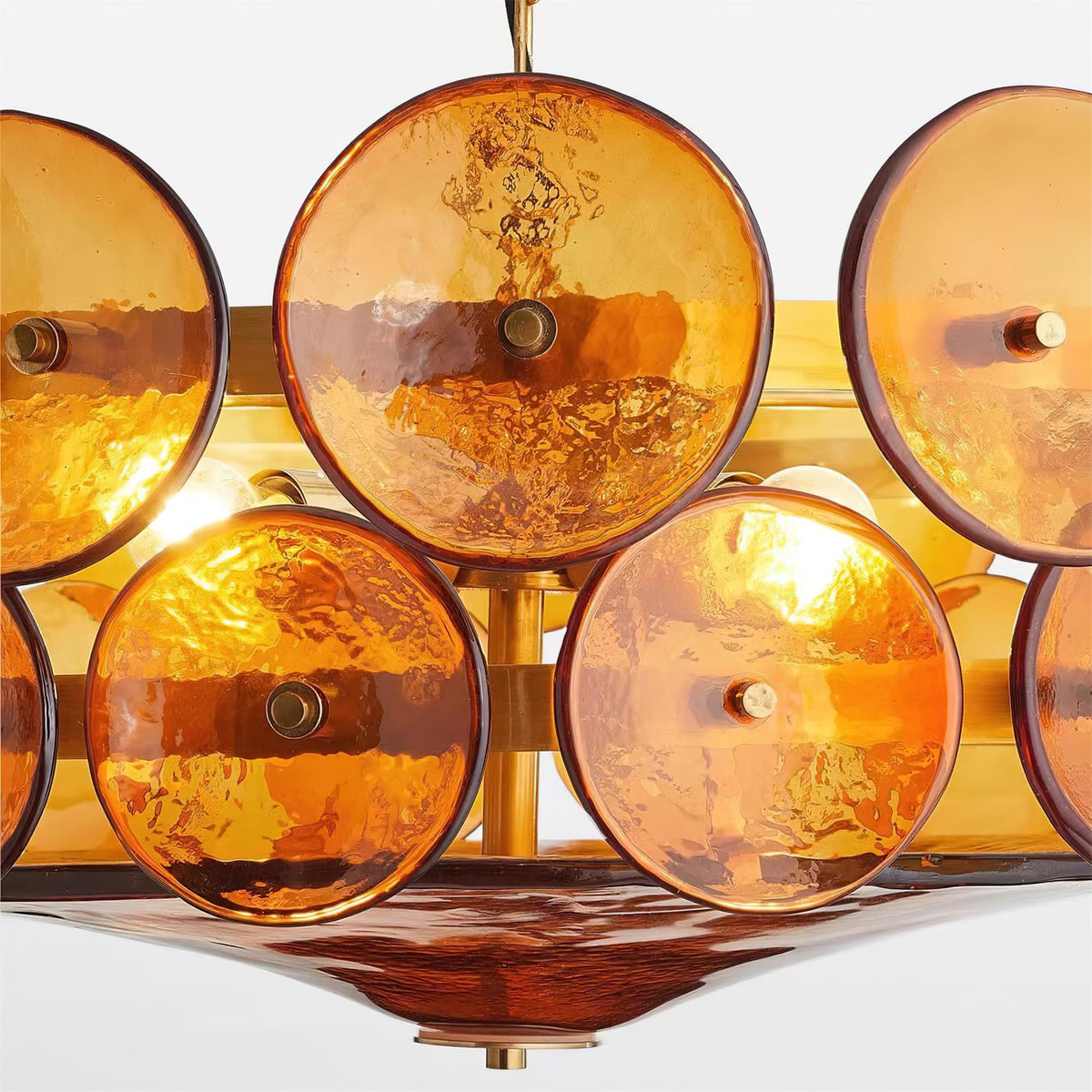 Selvora kroonluchter amber glas schijf elegant goud