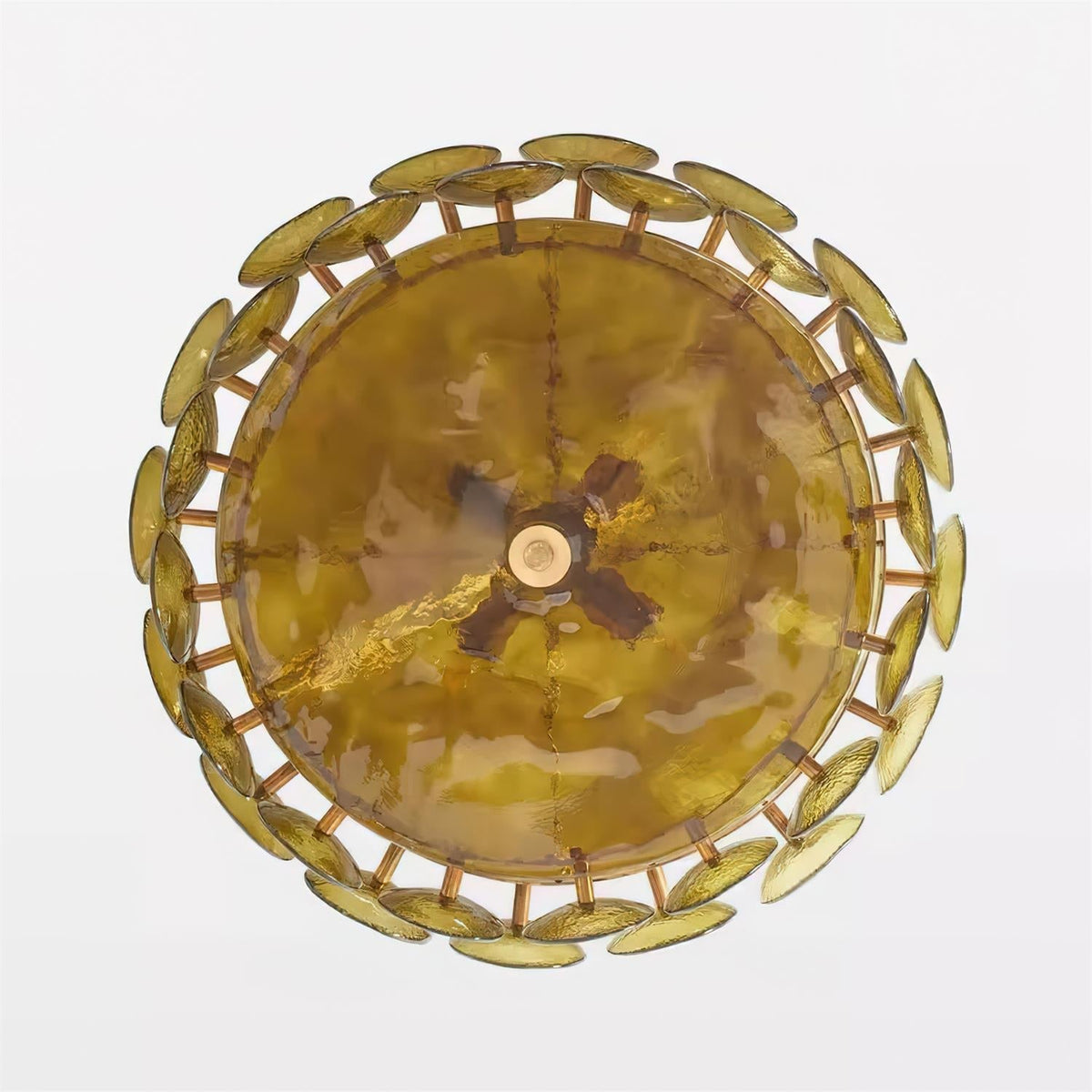 Selvora kroonluchter amber glas schijf elegant goud