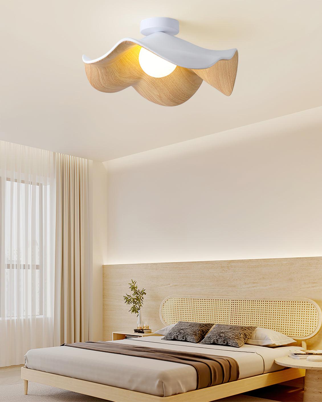 Belenor plafondlamp Lotus Leaf met witte afwerking en hout