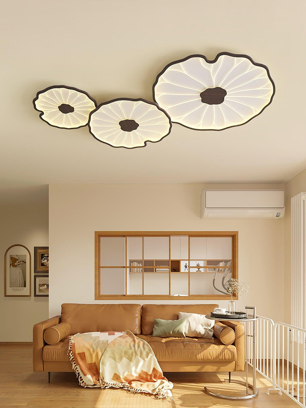 Rinorian plafondlamp Lotus Leaf met walnoot afwerking