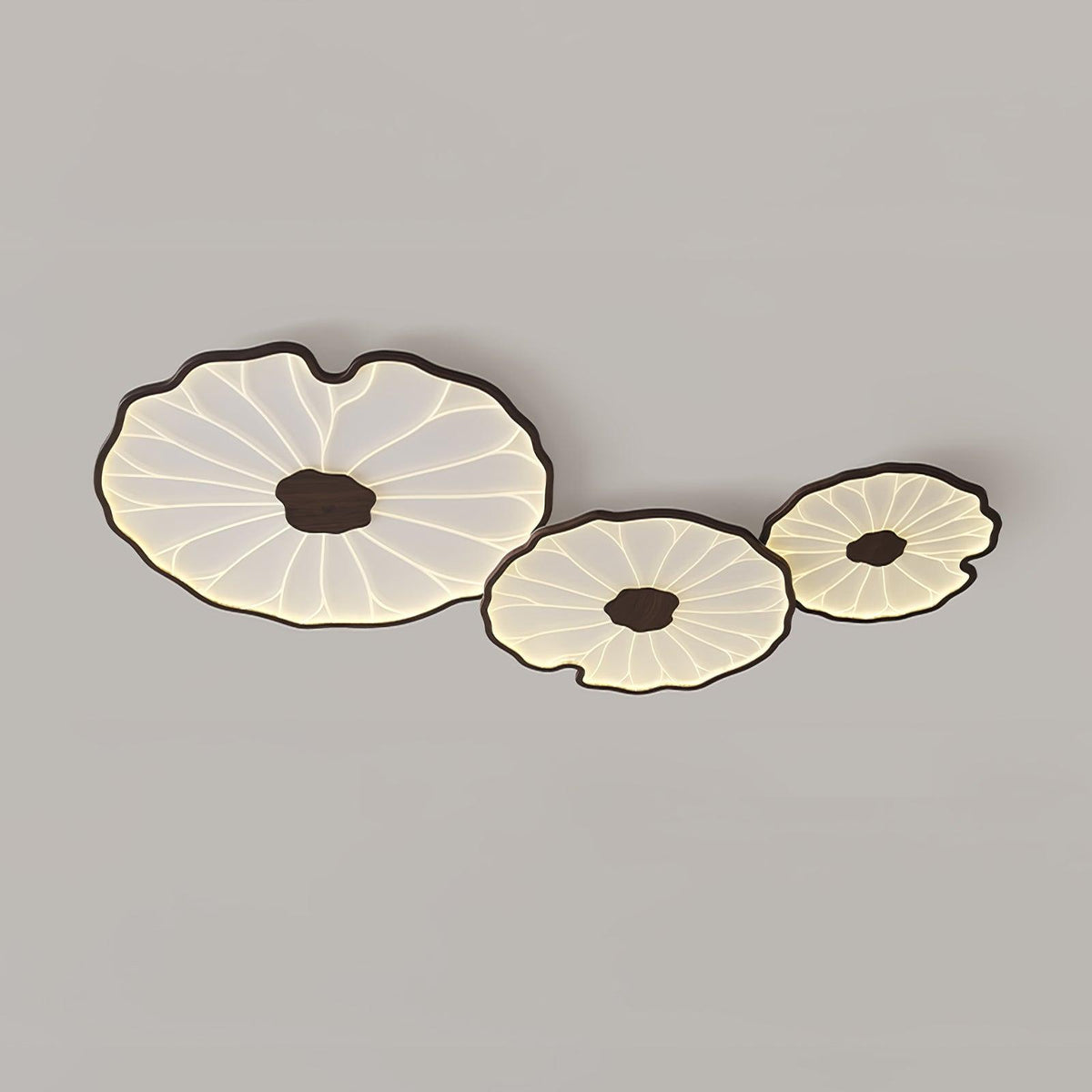 Rinorian plafondlamp Lotus Leaf met walnoot afwerking