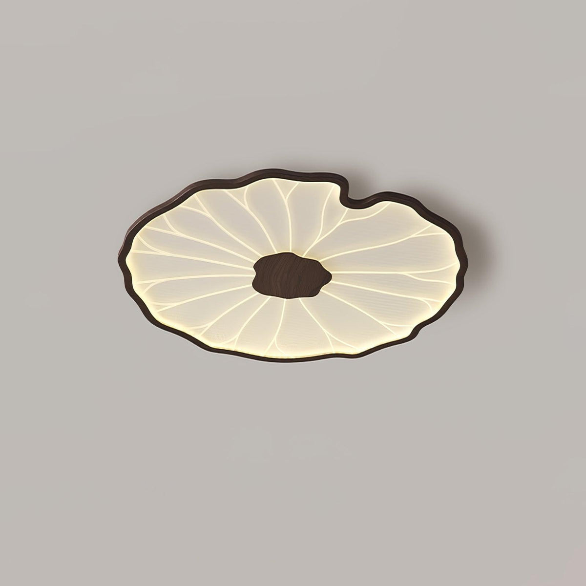 Rinorian plafondlamp Lotus Leaf met walnoot afwerking