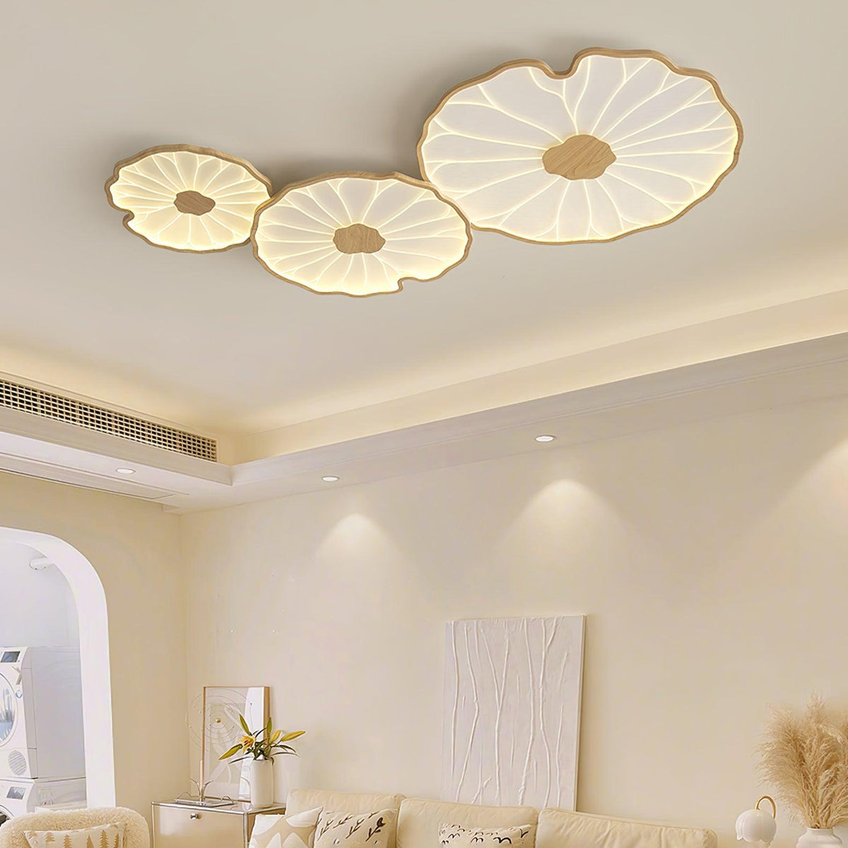 Rinorian plafondlamp Lotus Leaf met walnoot afwerking