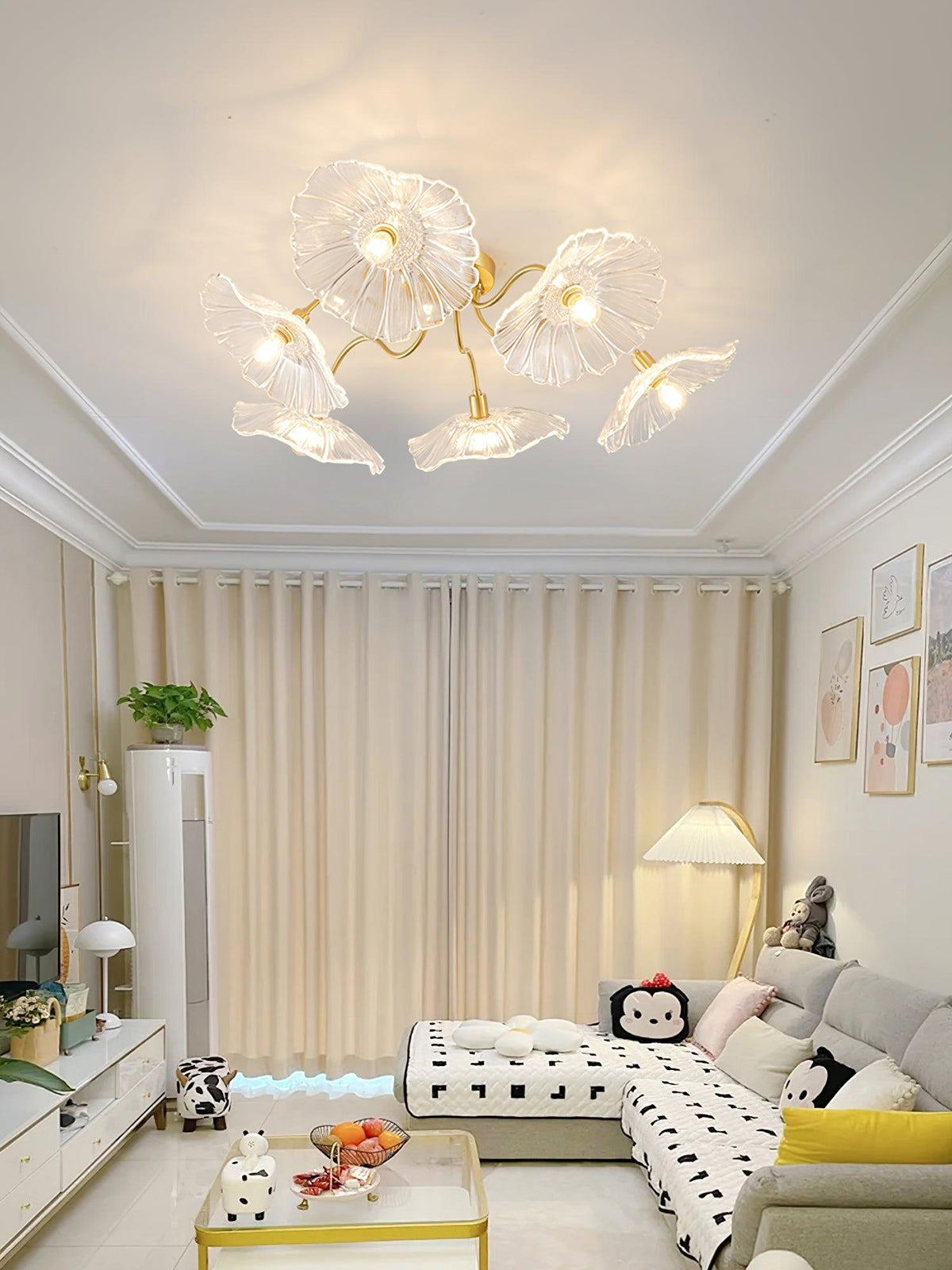 Lioruina messing plafondlamp van glas met bladglas en goudkleurige afwerking