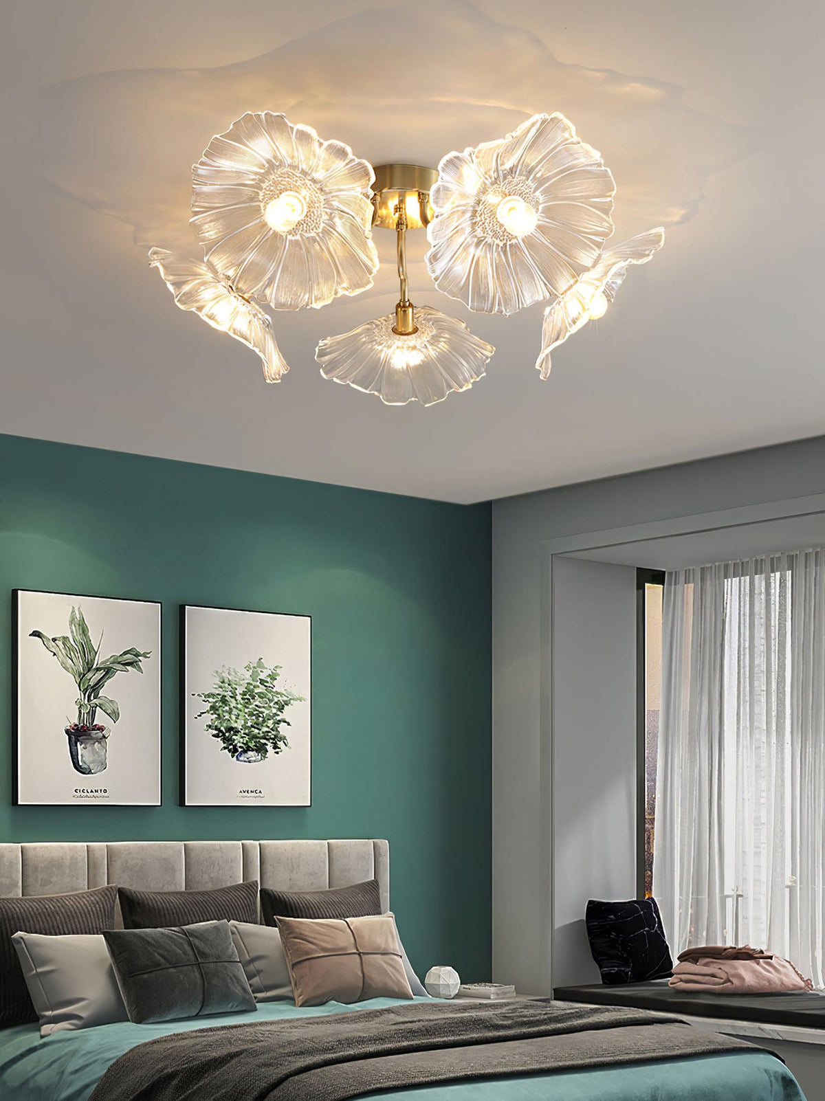 Lioruina messing plafondlamp van glas met bladglas en goudkleurige afwerking