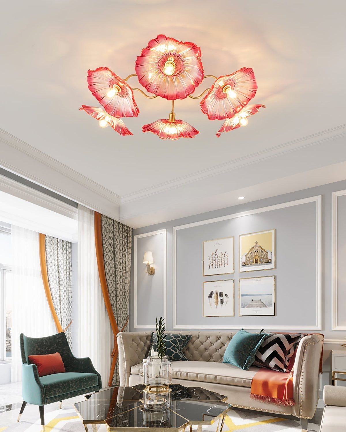 Lioruina messing plafondlamp van glas met bladglas en goudkleurige afwerking