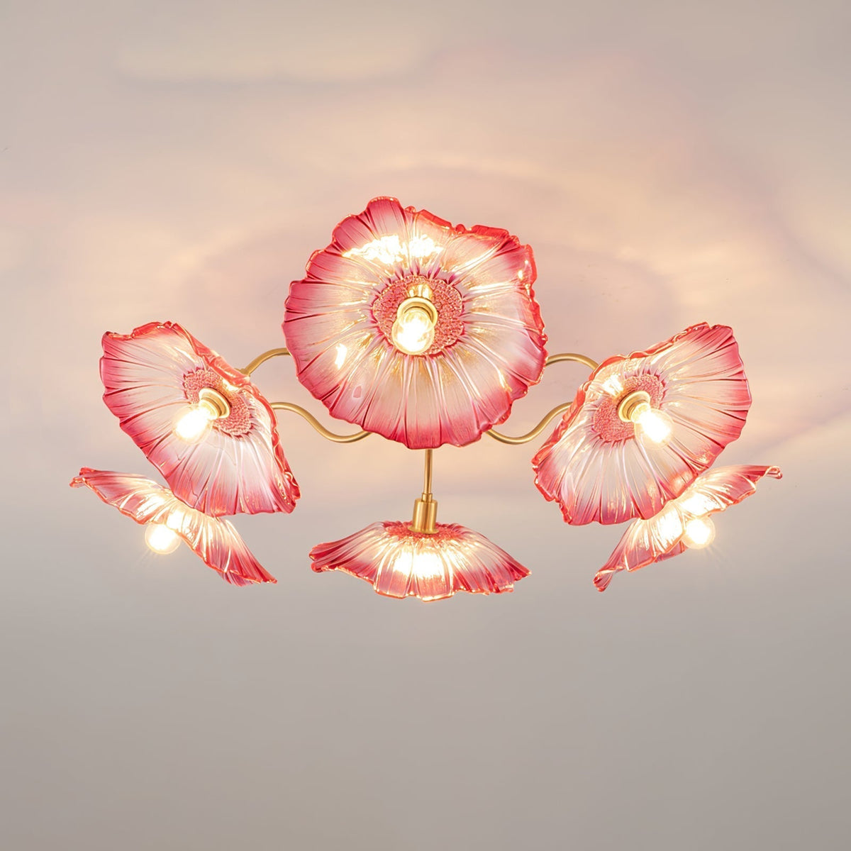 Lioruina messing plafondlamp van glas met bladglas en goudkleurige afwerking