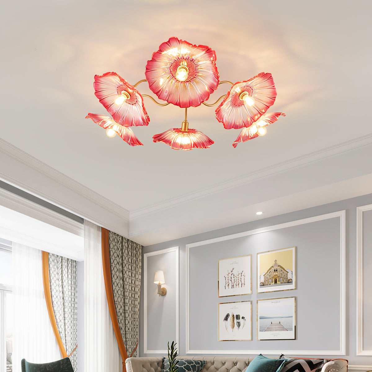 Lioruina messing plafondlamp van glas met bladglas en goudkleurige afwerking
