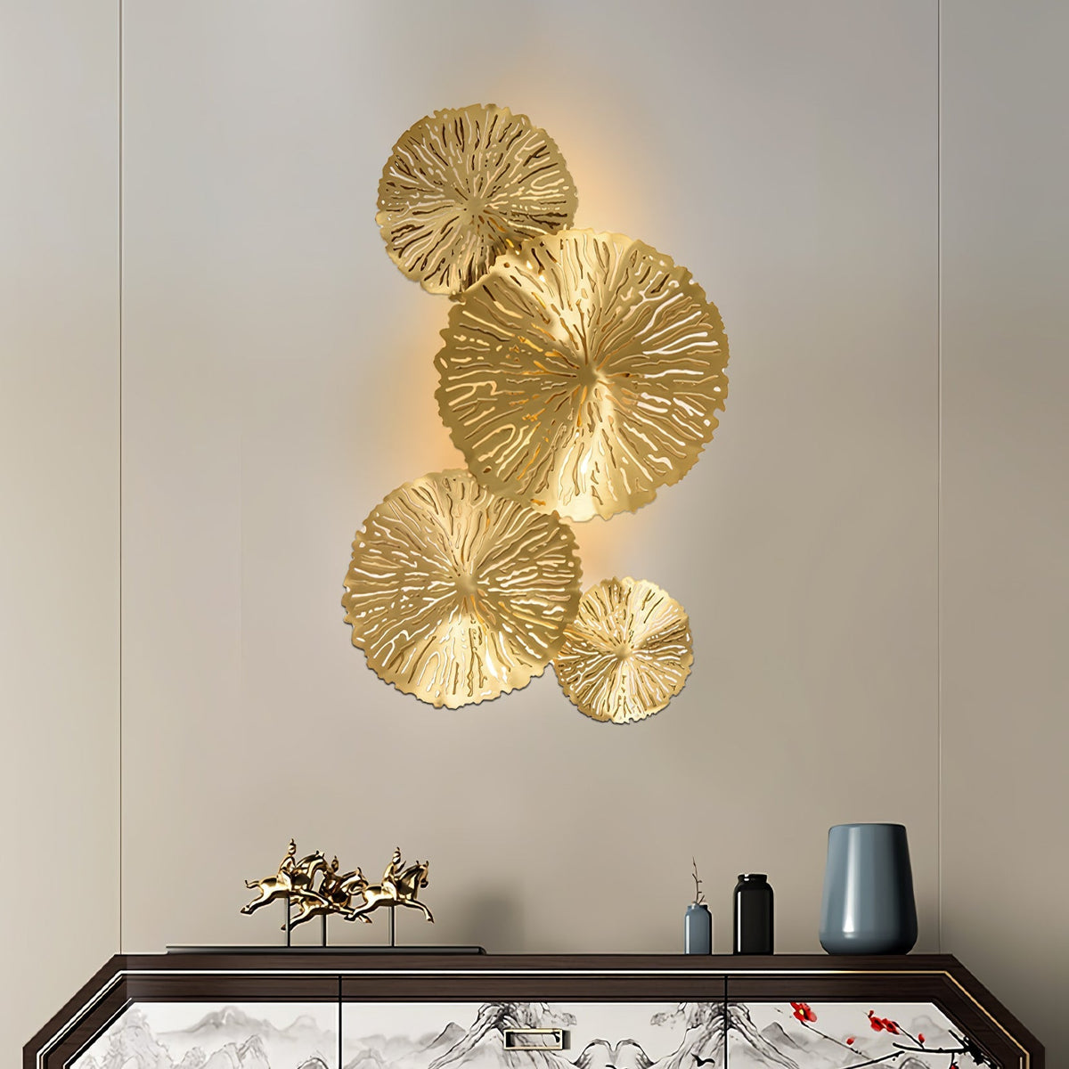 Rylso wandlamp Lotusbladeren messing