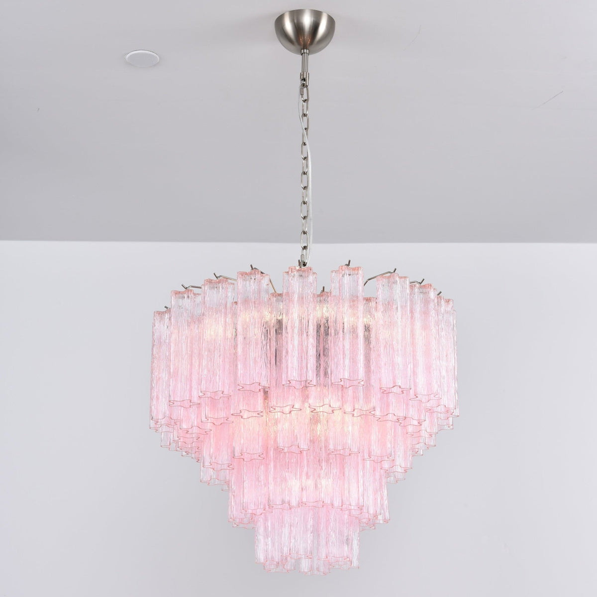 Celoora kroonluchter met roze glas, meervoudig ontwerp, romantische uitstraling