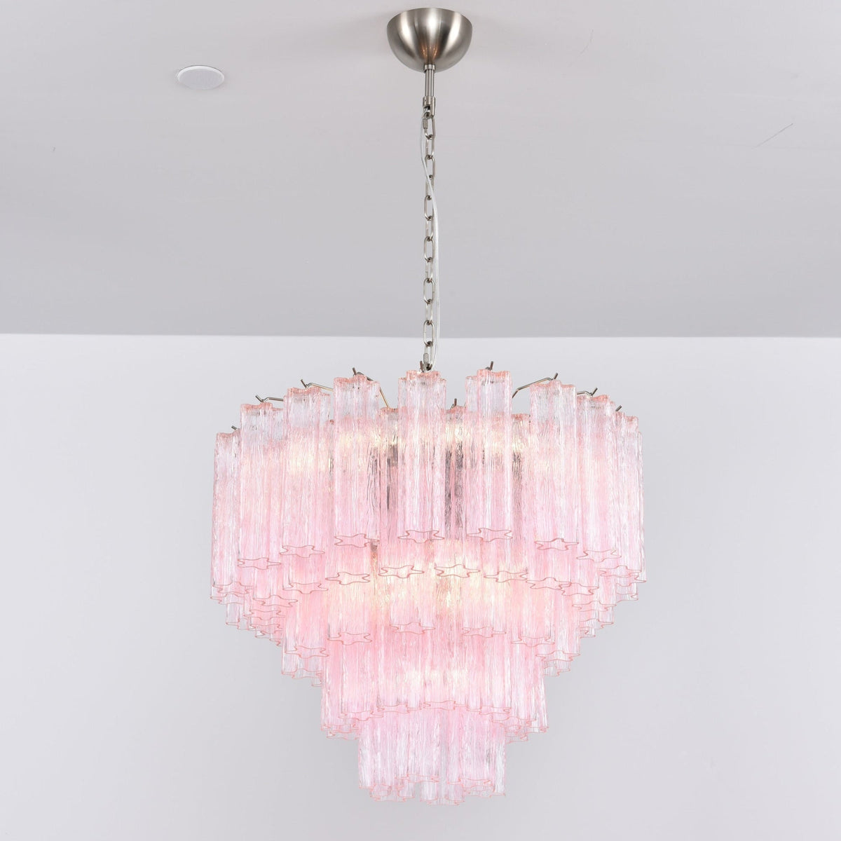 Celoora kroonluchter met roze glas, meervoudig ontwerp, romantische uitstraling
