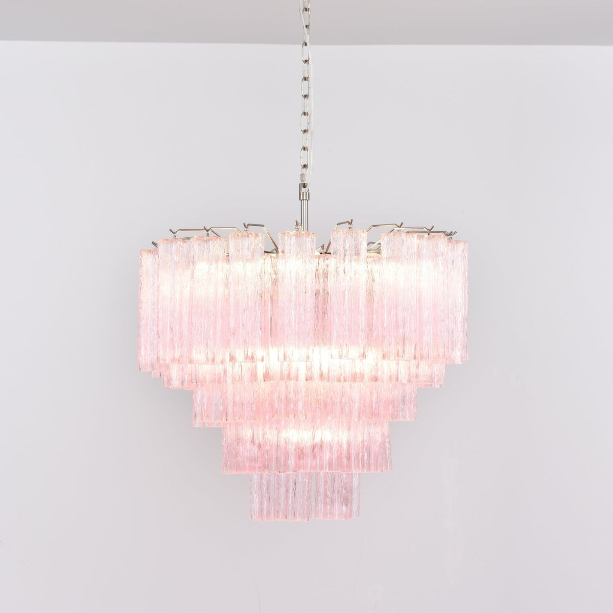 Celoora kroonluchter met roze glas, meervoudig ontwerp, romantische uitstraling