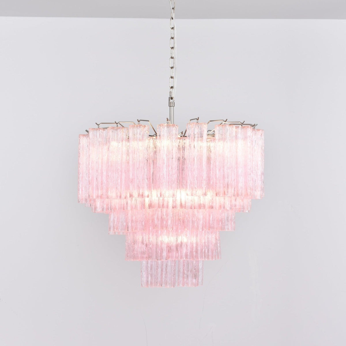 Celoora kroonluchter met roze glas, meervoudig ontwerp, romantische uitstraling