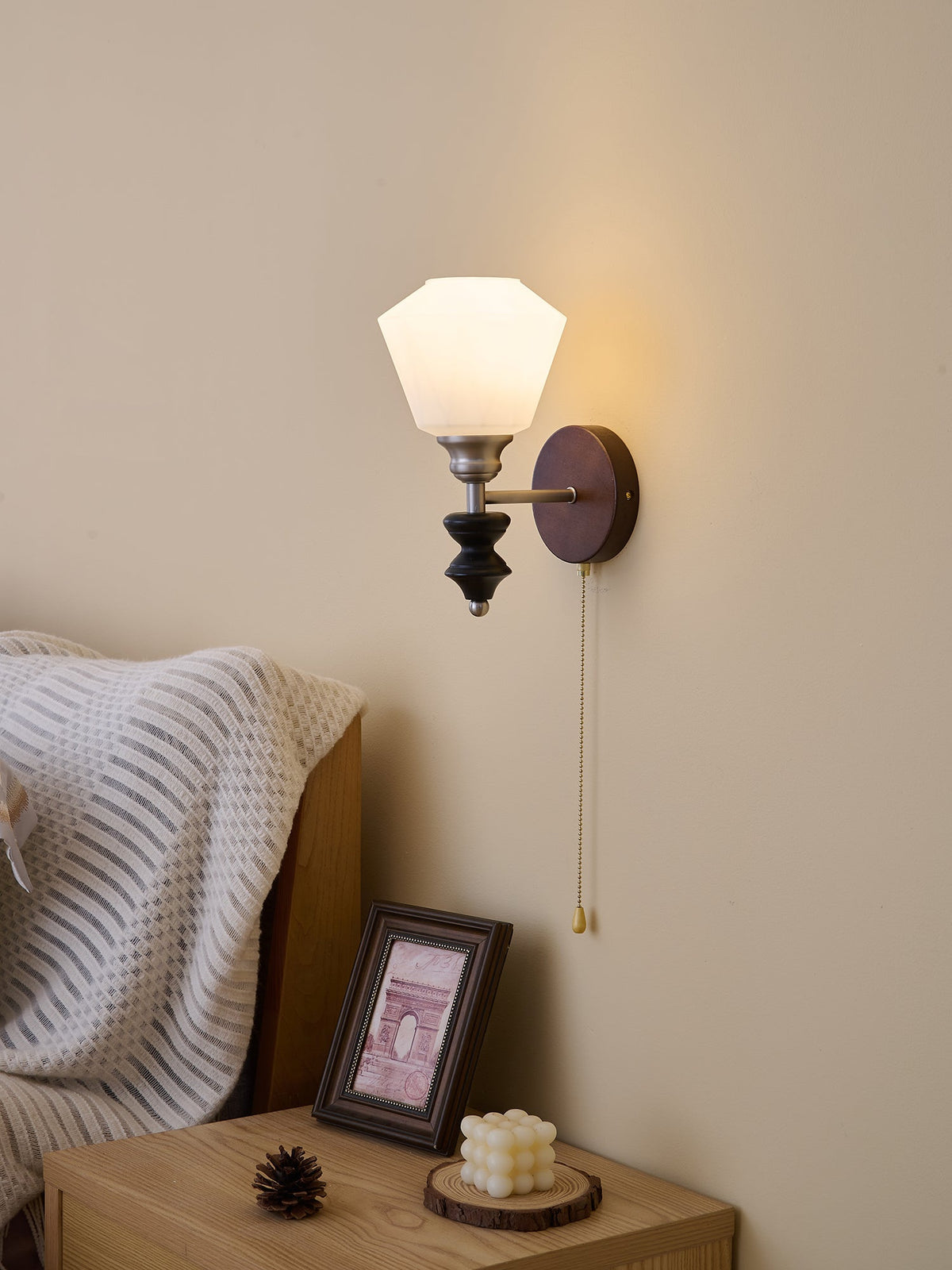 Lucille elegantie klassiek Art glas Hout wandlamp