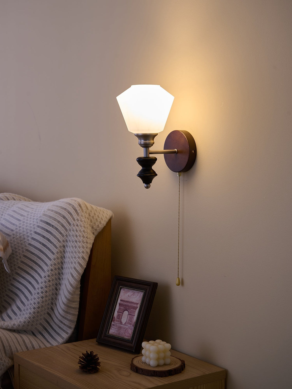 Lucille elegantie klassiek Art glas Hout wandlamp